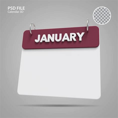 Premium Psd 3d Illustrations January Calendar
