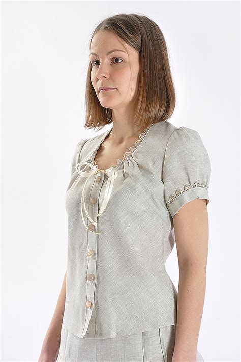 Блузка женская из льна с рукавами фонариками модель 006 — Купить в