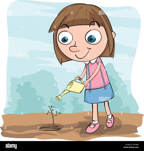 Cartoon Girl Watering Plant Stock Vector Image And Art Alamy