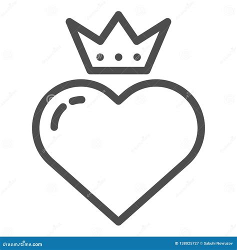 Heart With Crown Line Icon Valentines Heart Vector Illustration