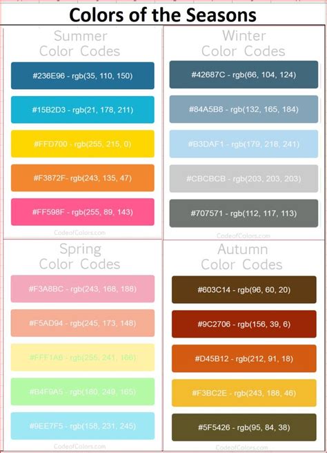 Colors Of The Seasons Rgb Hex Hex Color Palette Color Coding