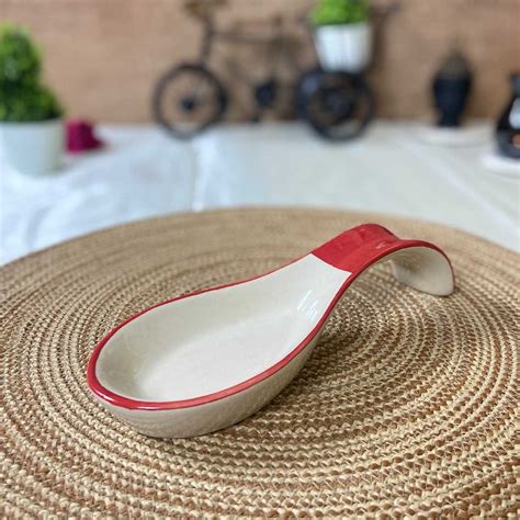 Red And White Ceramic Spoon Rest Holder — Magikelf