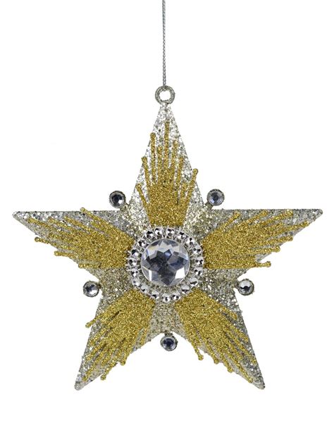 Silver Star Hanging Ornament With Glitter And Diamante Embellishments