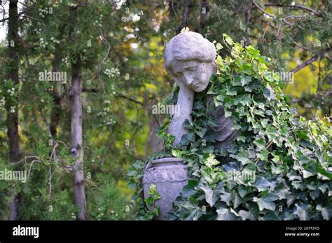 Vienna Austria The Vienna Central Cemetery Stone Statue Overgrown