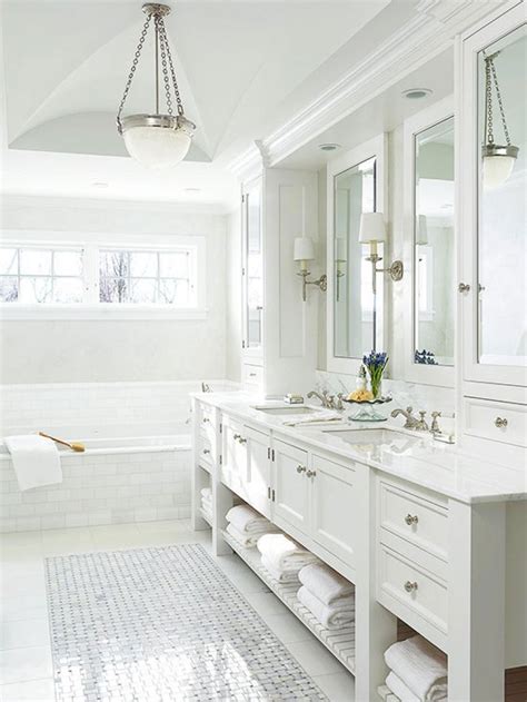 Pairing your grey walls with using yellow tiled walls contrasted with white basins and a gray countertop will help you accomplish. 11 Bright White Bathrooms | COCOCOZY