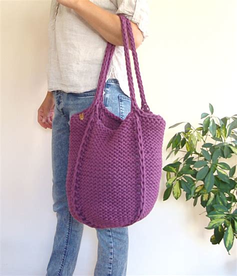Large Knit Tote Bag Slouchy Knitted Bag Boho Beach Bag Etsy