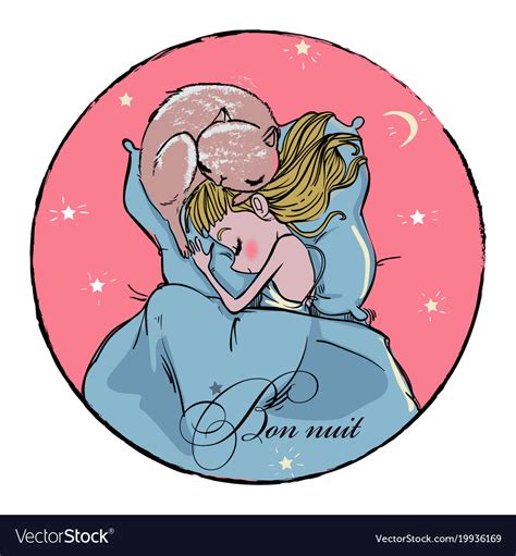 Sleeping Girl With Cat Royalty Free Vector Image