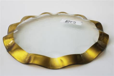 Annieglass Roman Gold Band Ruffle Edge Glass Dinner Plate Large Round Tray Or Platter