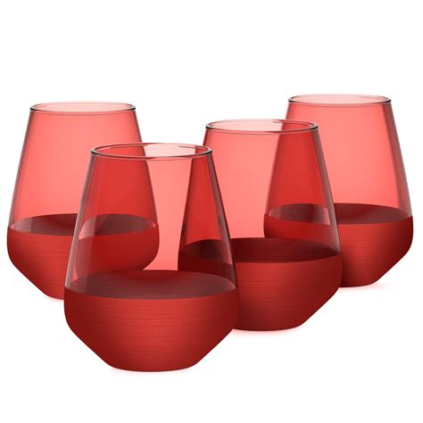 Buy Rakle Stemless Wine Glasses Set Of 4 Red Colored Wine Glasses 14 3oz Colorful Wine