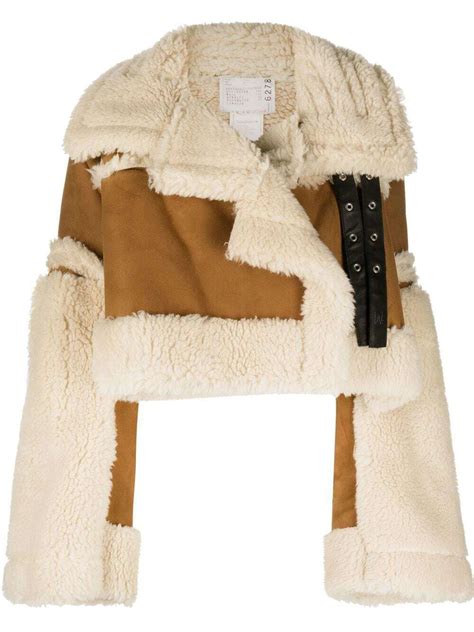 Sacai Cropped Faux Shearling Jacket Brown Editorialist