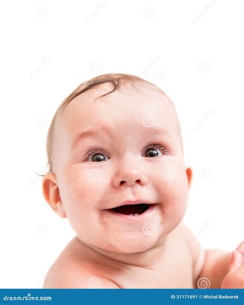 Bebé Feliz Lindo Que Ríe En Blanco Imagen De Archivo Imagen De