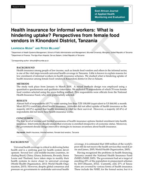 This policy protects food vendors against customer injuries and customer property damage, along with advertising injuries. (PDF) Health insurance for informal workers: What is ...