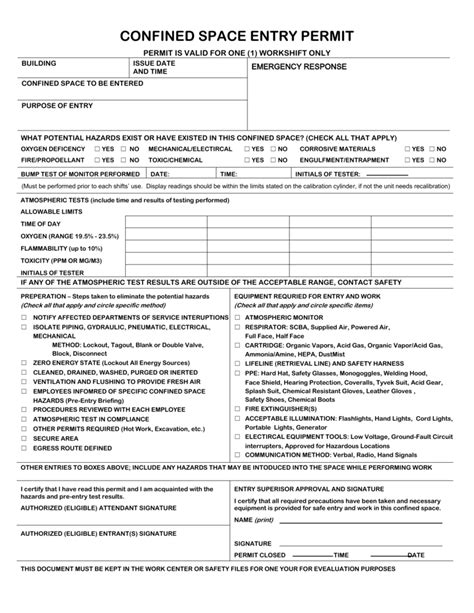 Sample Confined Space Permit