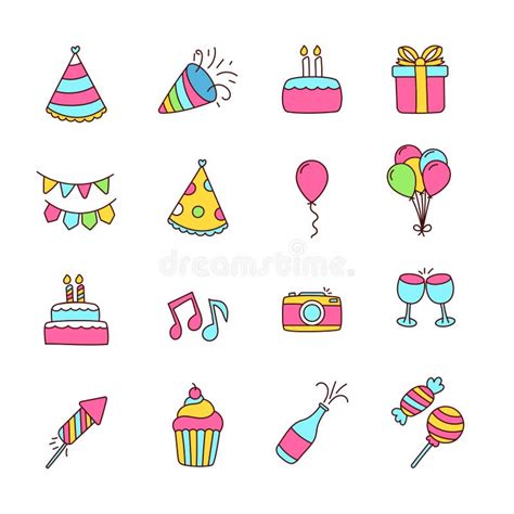 Set Of Hand Drawn Party Elements Vector Illustrations Isolated On White