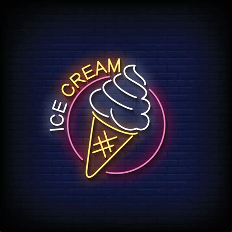 Neon Sign Ice Cream With Brick Wall Background Vector Vector Art At Vecteezy