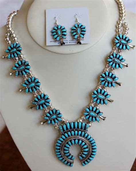 Jewelry Navajo Navajo Squash Blossom Necklace And Earring Set