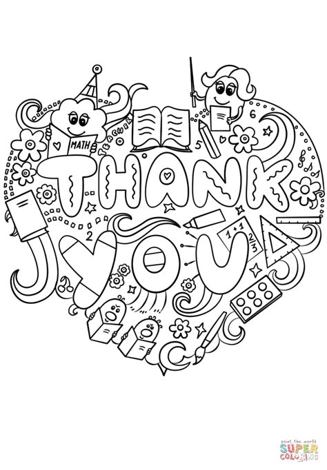 Our cards are blank inside so you can write your own personalized message of thanks. Thank You Teacher Doodle coloring page | Free Printable ...