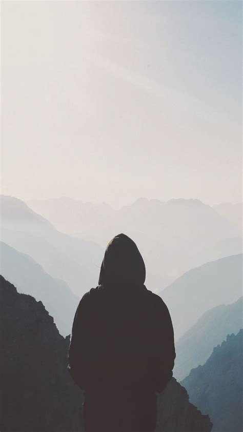 Download Wallpaper 1350x2400 Silhouette Hood Loneliness Mountains