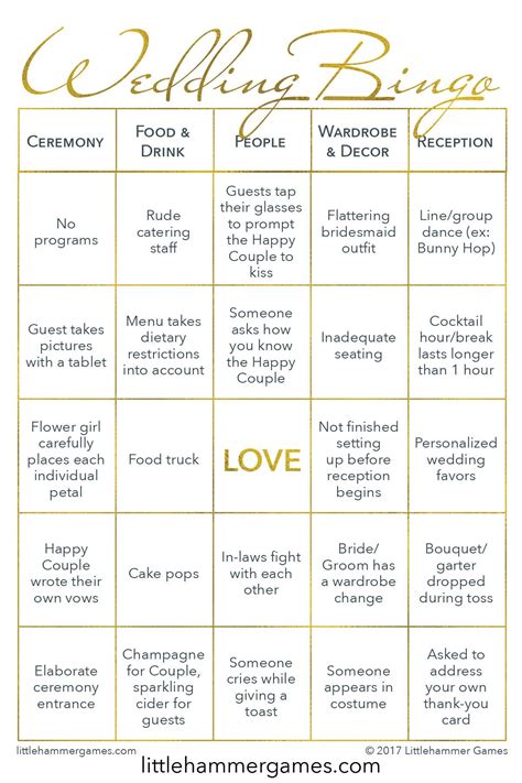 Wedding Bingo By Littlehammer Games Is A Fun Indoor Wedding Game