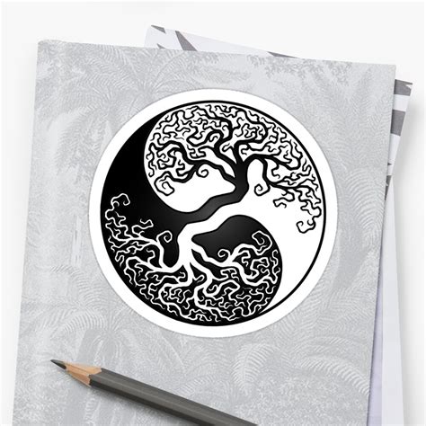 White And Black Tree Of Life Yin Yang Stickers By Jeff Bartels