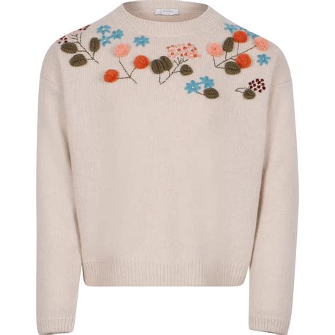Il Gufo Knit Sweater With Embroidered Flowers In Ivory — Bambinifashioncom