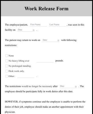Work Release Form Template Jotform