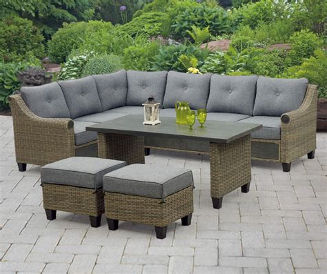 Broyhill Patio 5 Piece Cushioned Sectional All Weather Wicker Set In