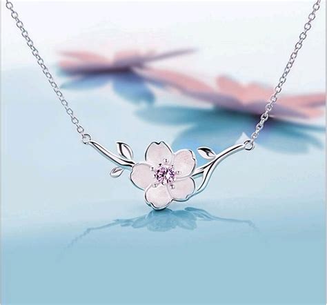925 Silver Sakura Flower Necklaces And Pendants Cherry Blossoms With
