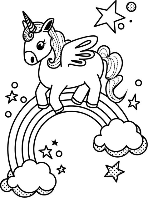 Unicornio En Arcoiris Con Estrellas Para Colorear Imprimir E Dibujar ColoringOnly Com