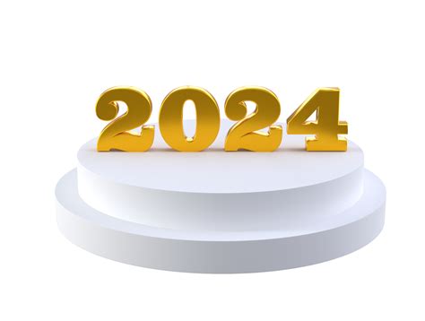 Happy New Year 2024 With Shiny 3d Golden Numbers On White Podium
