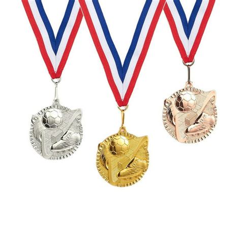 3 Piece Award Medals Set Metal Olympic Style Soccer Gold Silver