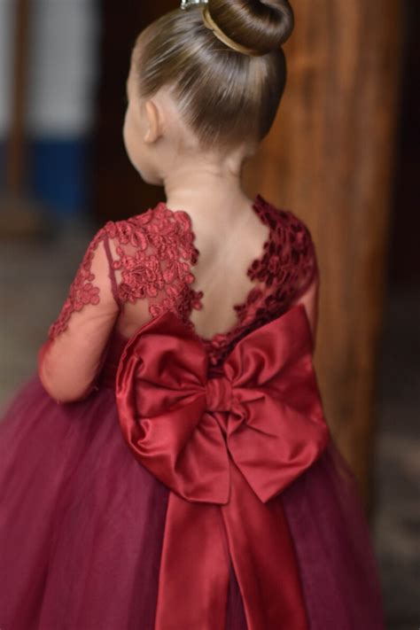 lace flower girl dress long sleeve lace satin and tulle etsy