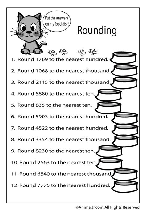 Math Worksheet: Rounding Numbers up to 4 Digits - Woo! Jr. Kids Activities