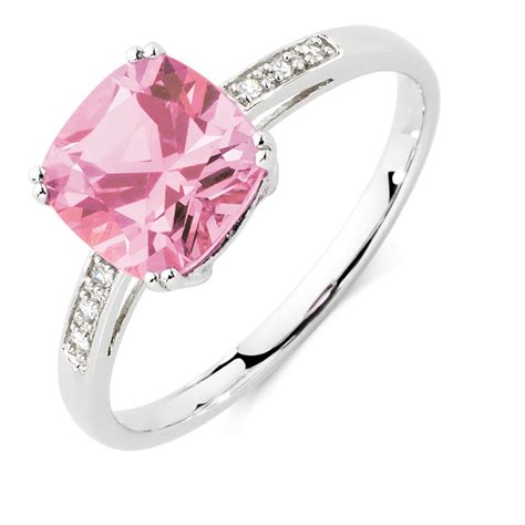Ring with Created Pink Sapphire & Diamonds in 10kt White Gold