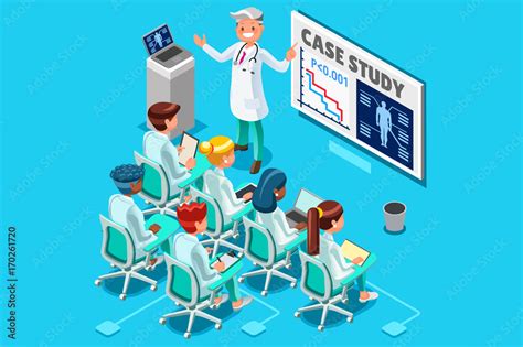 Clinic Medical Research Trial Isometric People Meeting Or Doctor