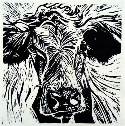 Cow Lino Print Linocut Prints Linocut Art Linocut