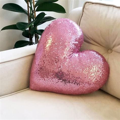 Pink Sequins Heart Throw Pillow Glitter Pillow Sparkly Pillows Etsy