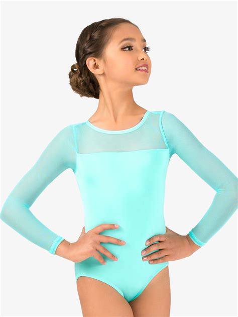 Girls Mesh Long Sleeve Leotard Dance Outfits Girls Dance Leotards