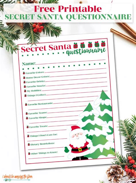 Secret Santa Questionnaire Printable Secret Santa T