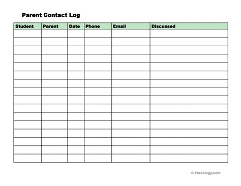 Example Of Sample 50 Editable Parent Contact Logs Doc Excel And Pdf Child