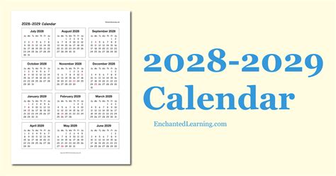 2028 2029 School Year One Page Calendar Enchanted Learning