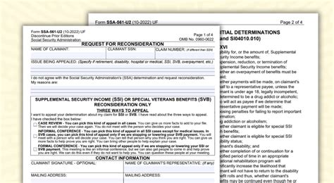 Form Ssa 561 U2 Request For Reconsideration Ssa 561 Printable Form