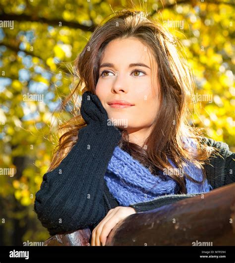 Beautiful Girl On An Sunny Autumn Day In Park Stock Photo Alamy