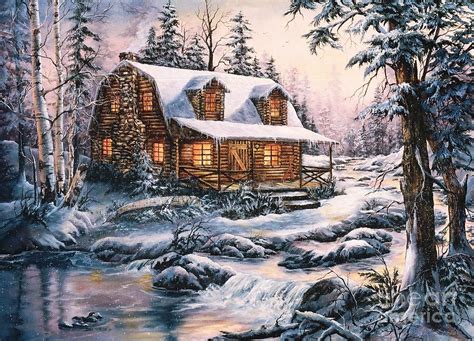 Cabin In Snow Painting By Jean Harrison Pixels