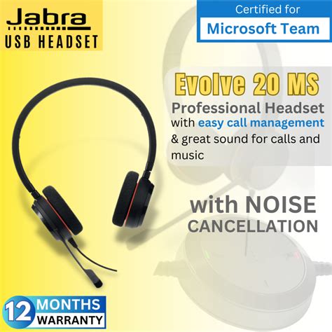 Jabra Evolve MS Stereo USB Headset Black With Noise Cancellation