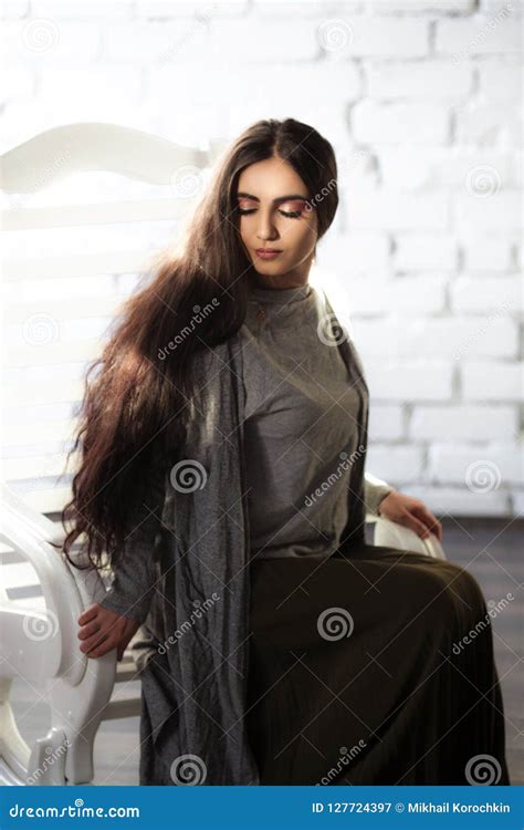 Young Arab Girl With Oriental Makeup And Flowing Hair Stock Image Image Of Girl Happy 127724397