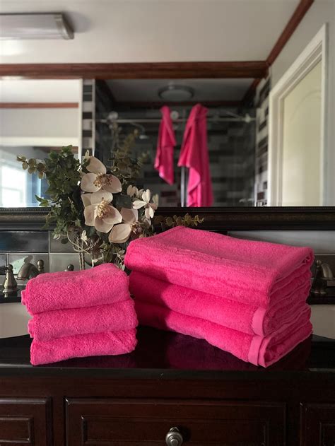 Hot Pink Bath Towel Hot Pink Bath Towel Set Cotton Bath Etsy