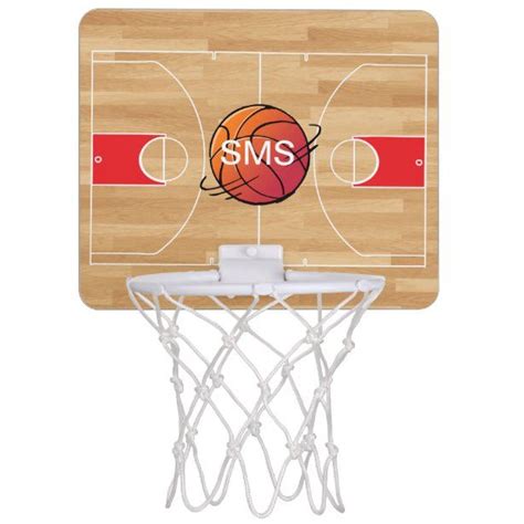 Monogram Basketball On Basketball Court Mini Basketball Hoop Zazzle
