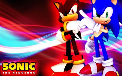 Two Sonic The Hedgehog Characters Standing Next To Each Other In Front
