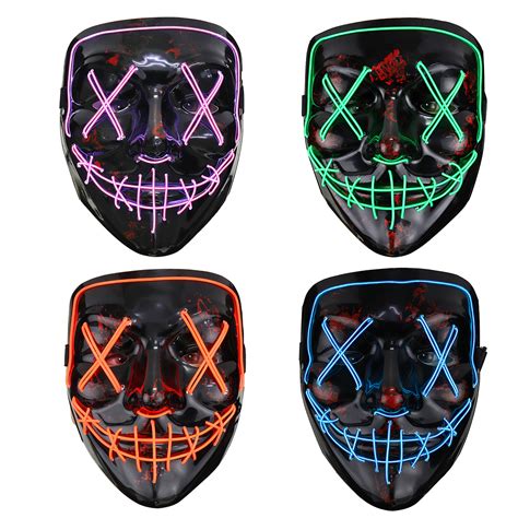 Halloween 4 Modes Led Light El Wire Mask Up Funny Mask The Purge